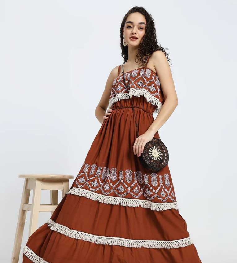 Schiffli Work sleeveless  Rustic Elegance