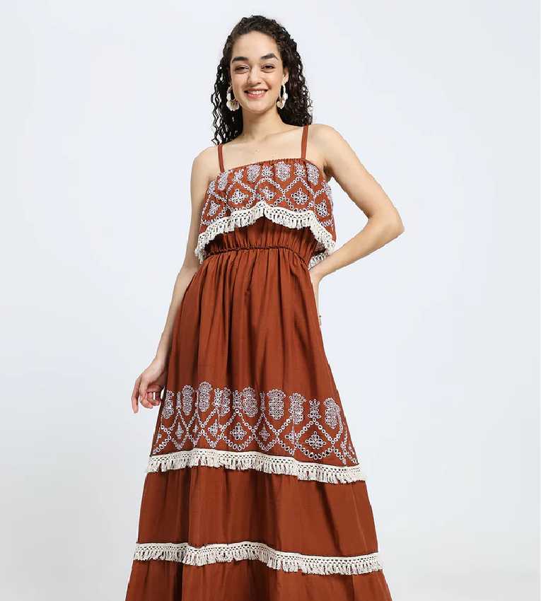 Schiffli Work sleeveless  Rustic Elegance