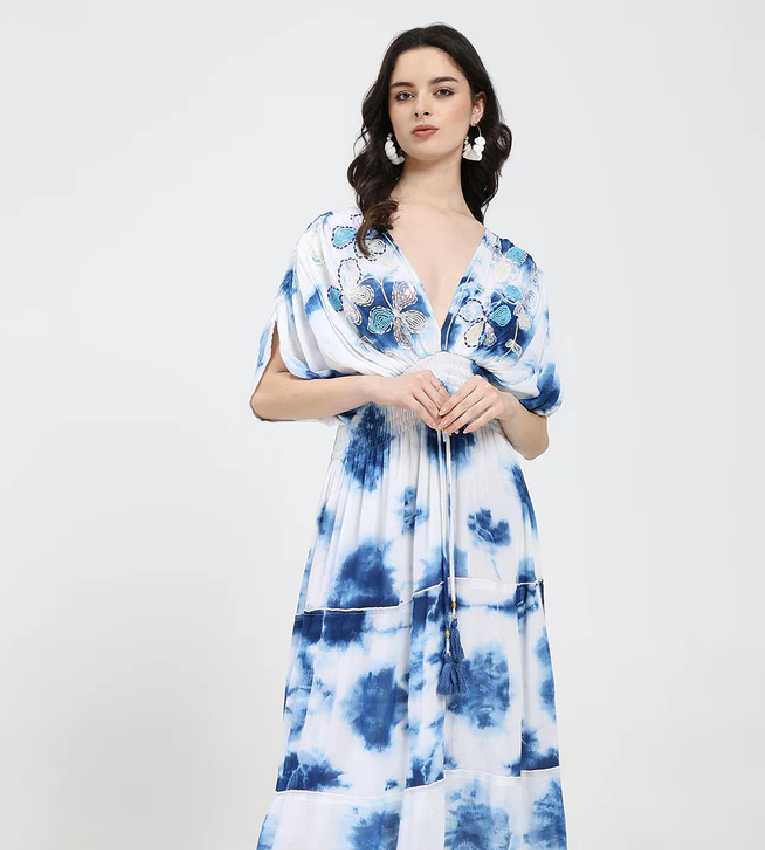Balloon Pattern  Maxi Dress Sky High