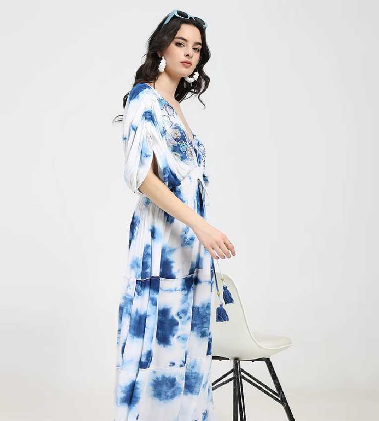 Balloon Pattern  Maxi Dress Sky High