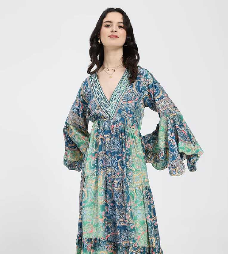 Ruffle Sleeves Boho Maxi Dress
