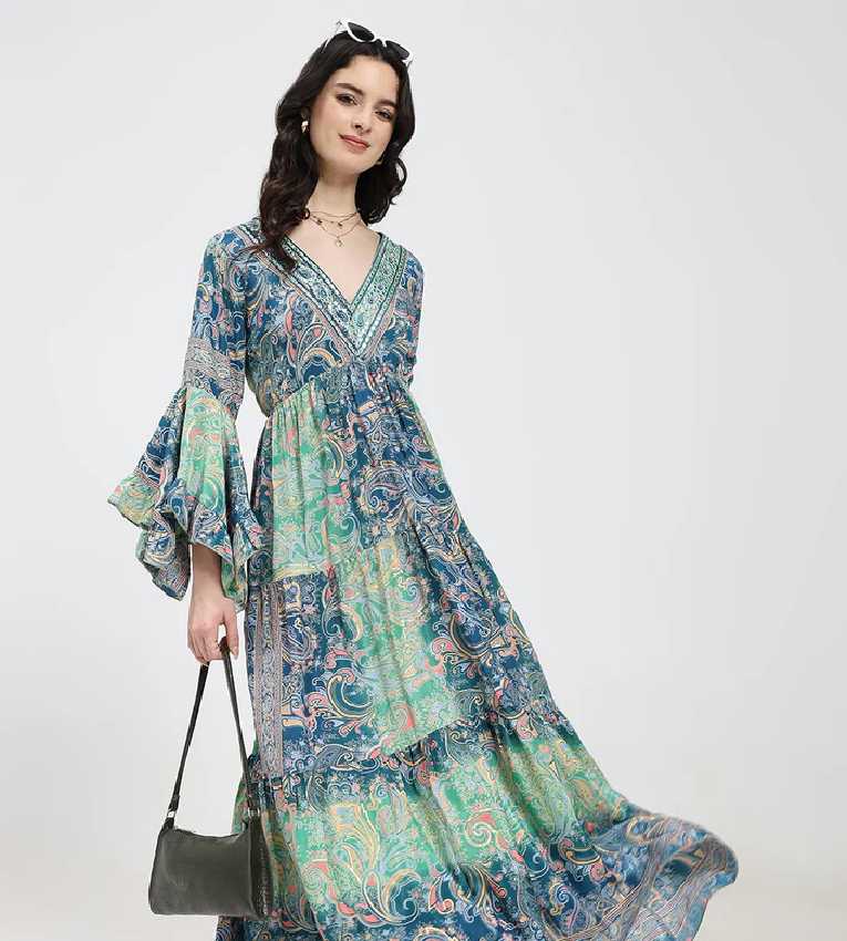 Ruffle Sleeves Boho Maxi Dress