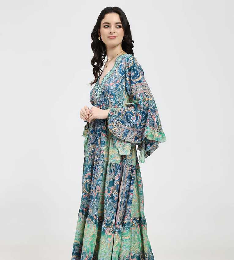 Ruffle Sleeves Boho Maxi Dress